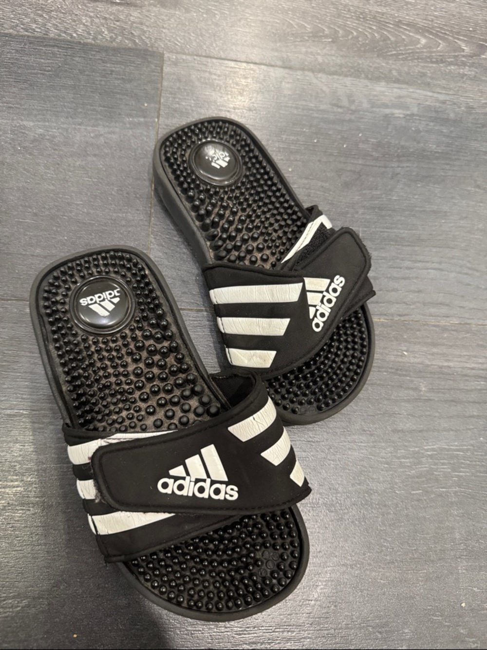 adidas Black and White Massage Slide Sandals